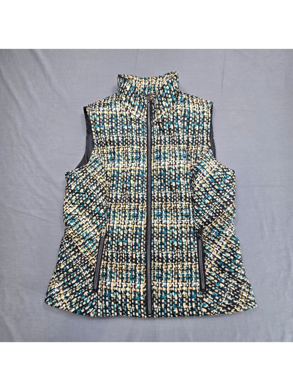 Christopher & Banks Medium Puffer Vest Geometric Zip Front Lightweight Jacket
